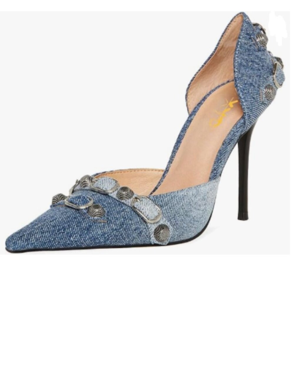 XYD Blue Denim D'Orsay Pumps Stiletto High Heels Slip On Closed Pointed Toe Shoe